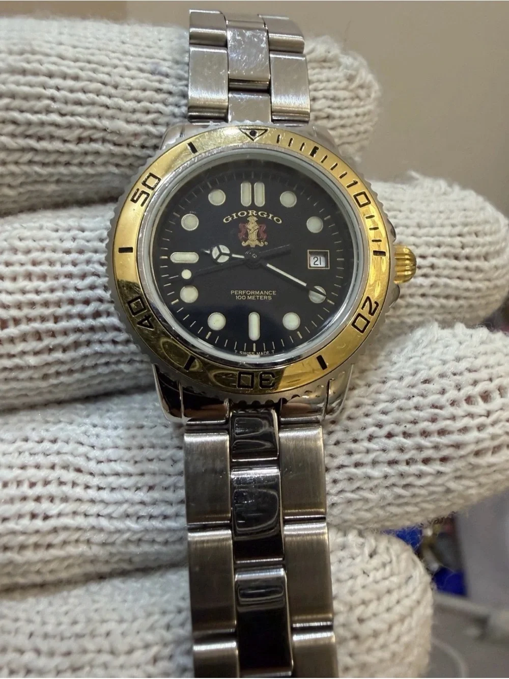 Vintage Giorgio Beverly Hills Swiss Made Ladies Watch Two Tone Diver 100M Date